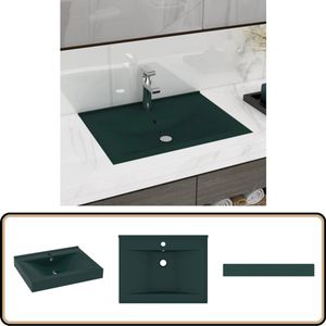 vidaXL keramische wastafel 60 cm mat donkergroen Keramische Wastafel - Wastafel Groen - Rechte Wastafel - Hangende Wastafel - Inbouw Wastafel