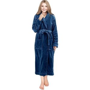 Badjas fleece maat - L - kleur – blauw - dames