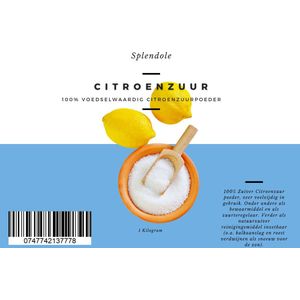 Citroenzuur - Citric acid - 100% citroenzuurpoeder - voedselwaardig -1KG - Wit