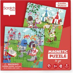 Scratch Puzzel Magnetisch: MAGNETISCH PUZZELBOEK TO GO - RIDDERS 18x18x1.5cm (gesloten), 54x18x0.5cm (open), met 2 magnetische puzzels van 20 stuks, 3+