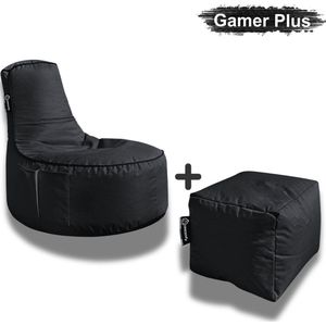 Casacomfy Zitzak,Zitzak Stoel Binnenshuis Buitenshuis Waterbestendig,Zitzak met Ontwerp+voetbankje Volwassenen & Kinderen - Gamer Plus+ Collection - Zwart