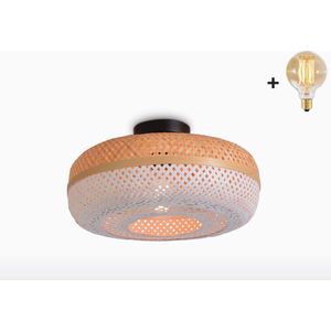 Plafondlamp - PALAWAN - Naturel/Wit Bamboe - Small - Met LED-Lamp