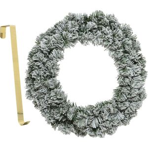 Kerstkrans - met sneeuw - 35 cm- kunststof - incl. deurhanger