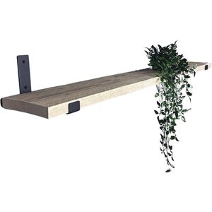 Maison DAM - Wandplank - Steigerhout geborsteld - Zwarte plankdragers - 50cm breed - 20cm diep