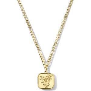 CO88 8CN-26217 Stalen Schakel Ketting - Dames - Figaro - Hangertje - Roos - 38 + 7 cm - Goudkleurig