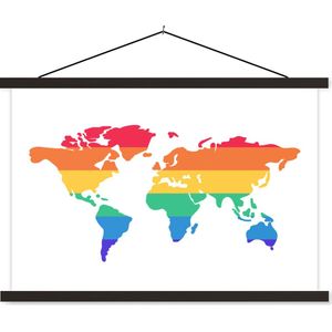 Wanddecoratie - Wereldkaart - Pride vlag - Regenboog - Schoolplaat - 90x60 cm - Textielposter - Textiel poster