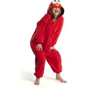 KIMU Onesie Elmo Pak - Maat M-L - 170 176 Elmopak Kostuum Rood Sesamstraat Pak - Kinder Huispak Pyjama Jumpsuit Jongen Meisje Fleece Muppet Festival