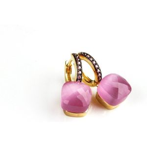 Zilveren oorringen oorbellen geelgoud verguld model pomellato gezet met roze steen