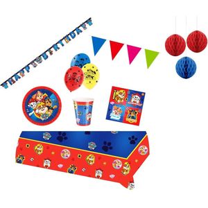 Nickelodeon - Paw Patrol Feestpakket Deluxe - Feestartikelen kinderfeest voor 8 kinderen - Slingers - Ballonnen - Versiering - Letterslinger - Bekers - Bordjes - Servetten - Tafelkleed.