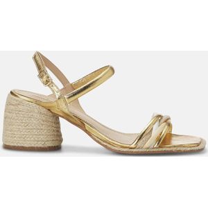 Mangará Albizia Dames sandalen Raffia en Leer - 7cm Blokhak - Goud - Maat 42