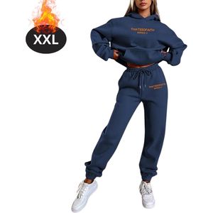 Livano Joggingpak - Huispak - Volwassenen - Trainingspak - Comfortabel - Joggingsbroek - Tracksuit - Dames - Marineblauw - XXL
