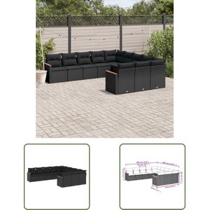 The Living Store 11-delige Loungeset met kussens poly rattan zwart - Loungeset - Tuinset - Lounge Set - PE-rattan - Buitendecoratie