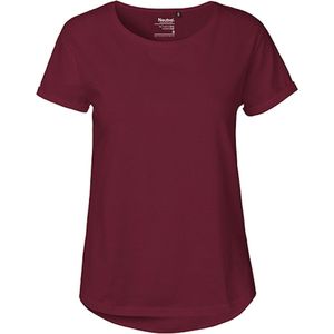 Dames Roll Up Sleeve T-Shirt met ronde hals Bordeaux - XL