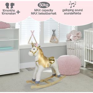 Infantastic - Hobbelpaard voor Kinderen - Schommelpaard Unicorn - Stevige Constructie - Knuffelzacht met Geluidseffecten - Gouden Eenhoorn