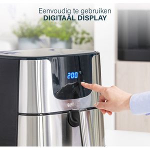 Princess Digitale Airfryer Deluxe XXL 182060 – Heteluchtfriteuse - 5.5 liter - 8 voorgeprogrammeerde programma’s - Inclusief airfryer mandje - RVS