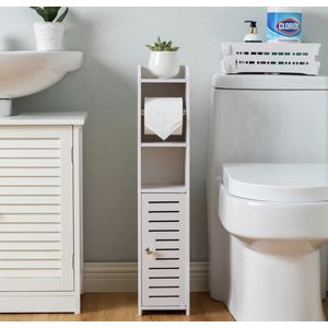 Toiletpapierhouder, kolom met toiletpapierhouder, toiletpapierhouder en toiletborstelhouder, 2-in-1, badkamerkast, wit gemaakt (wit)