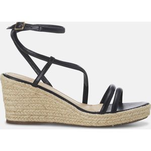 Mangará Romã Vrouwen Espadrilles - Leer en Raffia - Zwart - Maat 40