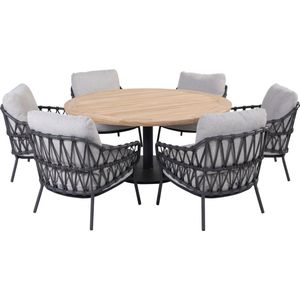 Saba Calpi low dining tuinset 7 delig 160 cm rond 4 Seasons Outdoor