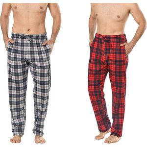 Pyjama Heren - Broek - 2 Pack - Navy / Rood Geruit - XXL - Pyama Heren Volwassenen - Pyjamabroek Heren - Pyamabroek Heren