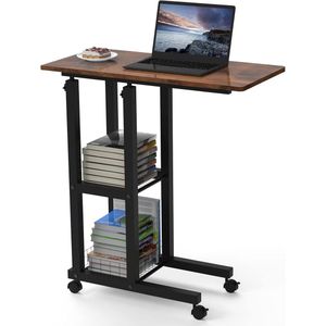 Verstelbare Bijzettafel met Wieltjes en Opbergruimte voor Laptop en Koffie