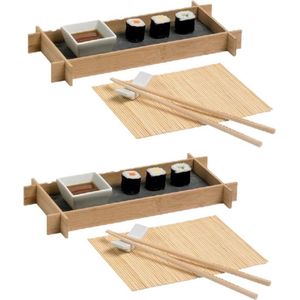 4x stuks bamboe sushi servies/serveerset voor 1 persoon 6-delig - Sushi eetset