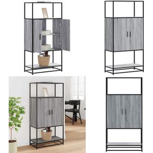 vidaXL Hoge kast 68x35x139cm bewerkt hout en metaal grijs sonoma eiken - Hoge Kast - Hoge Kasten - Zijkast - Highboard