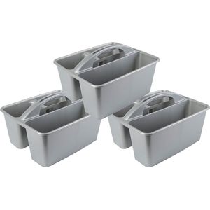 Set van 3x stuks grijze opbergbox/opbergdoos mand 6 liter kunststof - 31 x 26,5 x 18 cm - Opbergbakken voor schoonmaakspullen