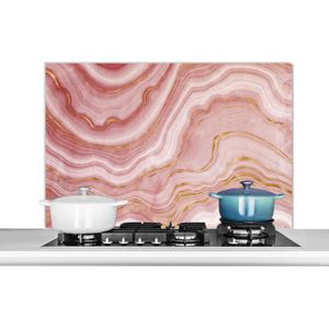 Spatscherm keuken 100x65 cm - Kookplaat achterwand Marmer - Goud - Roze - Muurbeschermer - Spatwand fornuis - Hoogwaardig aluminium