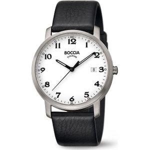 Boccia Titanium 3618.01 horloge - Leer - Zwart - 38 mm