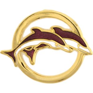 Behave® Pin broche dolfijnen goud kleur paars wit emaille 2,5 cm