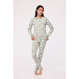 Woody Studio pyjama meisjes/dames - muntgroen - smiley all-over print - 232-12-YPB-Z/955 - maat 176