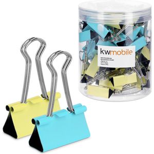 kwmobile papierklemmen - Set van 50 fold back clips - 32 mm - Medium foldback klemmen - Paperclips - Knijpers voor papieren - Geel/Mintgroen