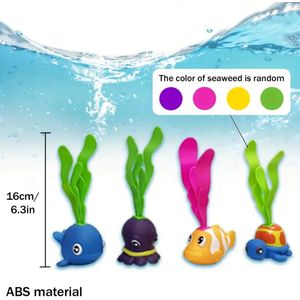 Duikspeelgoed Onderwater – 4-delige Set met Zeedieren – Walvis, Schildpad, Vis & Octopus – 16 cm – Met Zeewierstaarten – Zwembad Speelgoed voor Kinderen – ABS Materiaal