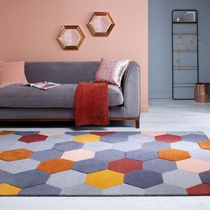 Flycarpets Munro Modern Laagpolig - 100% Wol - Hexagon Vloerkleed - Multi - 200x290 cm