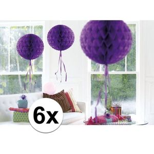 6x feestversiering decoratie bollen paars 30 cm