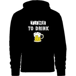 grappige hoodie - trui met capuchon - time to drink beer - bier - feestje - kermis - carnaval - maat S