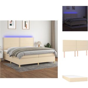vidaXL Boxspring Bed - Crème - 203 x 200 x 118/128 cm - Verstelbaar hoofdbord - Kleurrijke LED-verlichting - Pocketvering matras - Huidvriendelijk topmatras - 2 matrassen - 1 topmatras - 2 LED-strips - Bed
