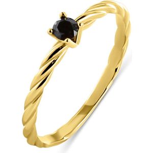Silvent 9NBSAM-G220177 Gouden Ring met Zwart Zirkonia Steentje - Dames - Maat 54 - Zirkonia 3mm - 1,8mm Breed - 14 Karaat - Goud