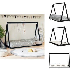 vidaXL Kinderbedframe - Kinderbedframes - Kinderbed - Peuterbed - Kinderbedframe 90x190 cm massief grenenhout zwart