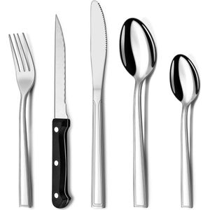 Bestekset voor 6 personen, Hunnycook 30-delig bestek met steakmes, RVS bestekset met mes, vork, lepel voor restaurant/feest/bruiloft, vaatwasmachinebestendig