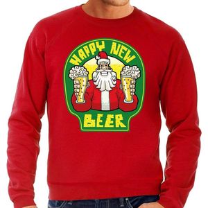 Grote maten foute Kersttrui / sweater - oud en nieuw / nieuwjaar trui - happy new beer / bier - rood voor heren - kerstkleding / kerst outfit XXXL