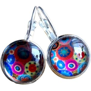 2 Love it Retro H - Oorbellen - Blauw - Geel - Oranje - Rood - Roze - Zilverkleurig