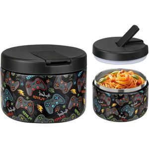 Thermocontainer voor eten, 350 ml, roestvrij staal, warmhoudcontainer, lekvrije lunchcontainer voor kinderen, met gespafdekking, brede hals, isolatie, geschikt voor koud en warm eten, zwart