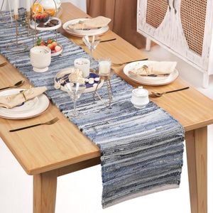 Chindi Table Runner - Blauwe 100% Katoenen Tafelloper Wasbaar - 36x183 cm