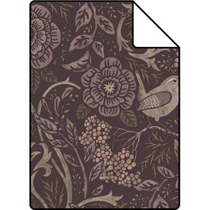 Proefstaal ESTAhome behang bloemen en vogels aubergine paars - 26.5 x 21 cm - 131208-S