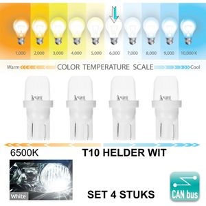 4x T10 Led Lamp (Set 4 stuks) W5W 12V 5W SMD Helder Wit 6500 Kelvin CANBus Kentekenverlichting | Kenteken | Autolampen | Autolamp | Leeslicht | Achterlicht | Links | Rechts