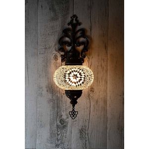 Oosterse Lamp – Wandlamp - Mozaïek Lamp - Turkse Lamp - Marokkaanse Lamp - Ø 12 cm - Hoogte 28 cm - Handgemaakt - Authentiek - Blauw