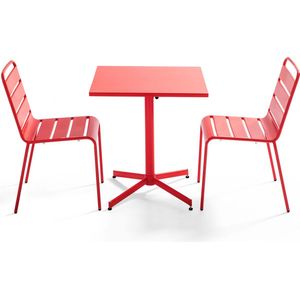 Oviala - Set van een vierkante tuin tafel en 2 rode stoelen - Palavas