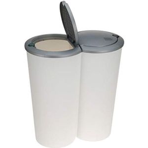 Afvalbak 50 liter - Afvalemmer 50 liter - 2x25l Duo afvalbak - 50 x 30 x 55cm - Zilver