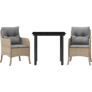 vidaXL - 3-delige - Tuinset - met - kussens - poly - rattan - beige